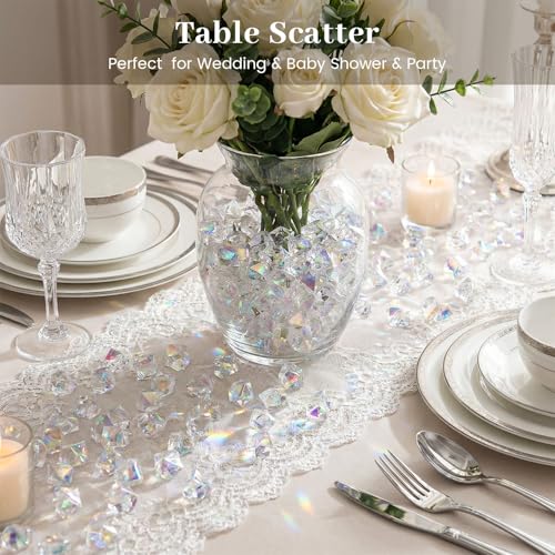 FUTUREPLUSX 180PCS Iridescent Fake Ice Rocks – Clear Acrylic Fake Ice & Plastic Gems for Vases, Table Scatter & Gems/Jewels for Crafts, Wedding Centerpieces, Fish Tank & Home Decor
