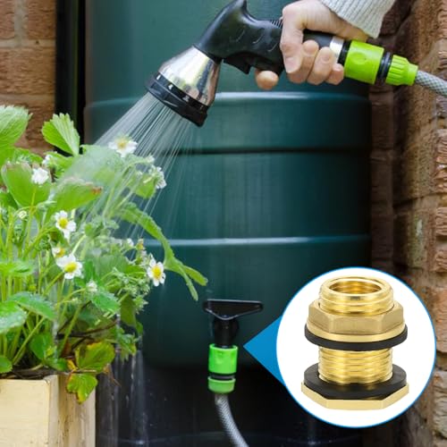 PATIKIL Brass Bulkhead Fitting 2 Pcs 1/2" NPT Female x 3/4" GHT Male, Garden Hose Threaded Double Threaded Bulkhead Water Tank Connector for Rain Bucket, Sinks, Aquariums