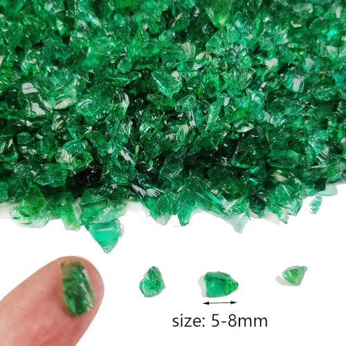 HappyFiller Crushed Glass for Resin Art,Broken Piece Granules,Craft Project,Vase Fillers Candle Holder Aquarium Fishbowl Decor, Succulent Terrarium Pebble Stones,Fire Pit Fireplace,Dark Green 1.3LB - color: Dark Green