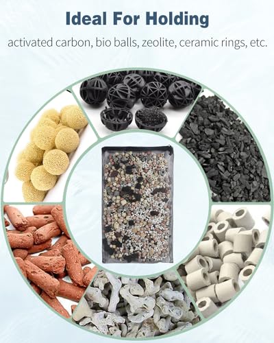 Pawfly 8 Pack Aquarium Filter Media Bags, Fine Mesh Filter Bag with Plastic Zipper Aquarium Media Bag for Activated Carbon, Bio Filter Balls and Filter Stones (15" x 10") - size: 15" x 10"
