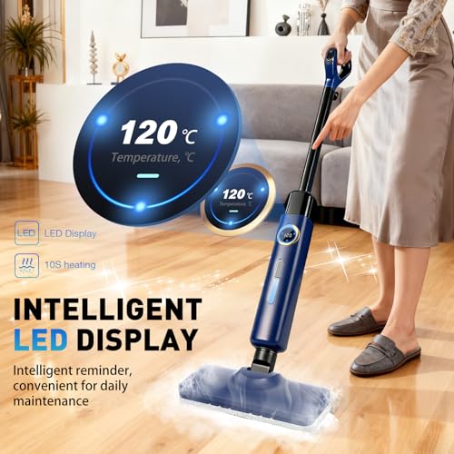 1500W Floor Steam Mop,Powerful Steam Mop for HardWood Floors with LED Display,Steam Mops for Floors Cleaning Steamer with 500ml Tank,Floor Steamers for Hardwood&Tile,10s Heat-Up