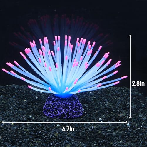Glowing Sea Urchin Aquarium Decor - Fluorescent Rainbow Ornament with Weighted Base for Fish Tank, Safe Soft Silicone, Freshwater & Saltwater, Vibrant Glow Under Blue Light (Pink) - color: Pink