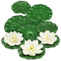 10pcs Artificial Floating Foam Lotus Flowers with Artificial Frog Lotus Leaves, Lily Pads for Lake, Pond Plants Ornaments for Pool Aquarium Water Decoration, White