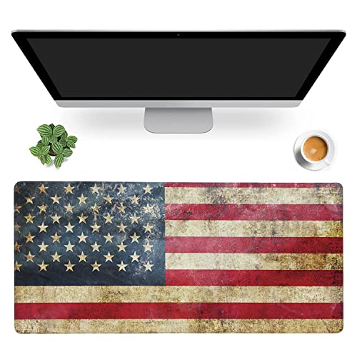 Retro Flag of United States Large Mouse Pad Extended Gaming Mouse Pad Waterproof Desk Mat with Stitched Edge,Non Slip Base Keyboard Mouse pad for Home Office 35.4" X 15.7" - color: Retro Flag of United States