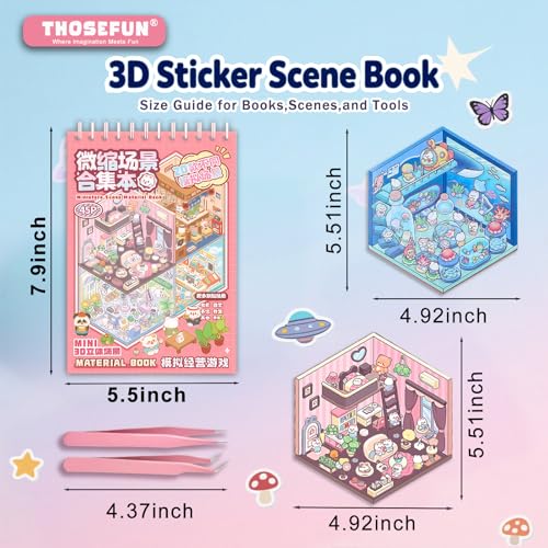 3D Sticker Scene Book for Adults, 20 Sets Mini Sticker Scenes DIY Craft - Make Your Own Cozy Room, Supermarket, House & More, Sticker Therapy for Stress Relief, Cute Art Stickers Gift Idea - color: A2-book-20sets