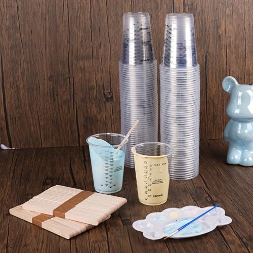 JNWINOG 100-Pack Clear Plastic Measuring Cups – Graduated Disposable Mixing Cups for Paint, Resin, Epoxy & Kitchen Use | Durable, Leak-Resistant & Precise Cups for DIY, Crafts, Baking & Labs