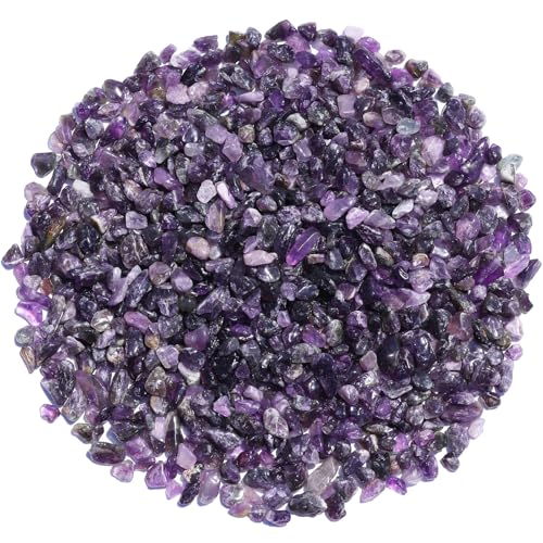 QYGL Polished Gem Stones Rocks – 0.9LB Natural Amethyst Crystal Chips Bulk, Tumbled Gemstones for Healing, Fish Tank Gravel, Vase Filler, DIY Crafts, Plant Pots & Home Decor - color: Amethyst