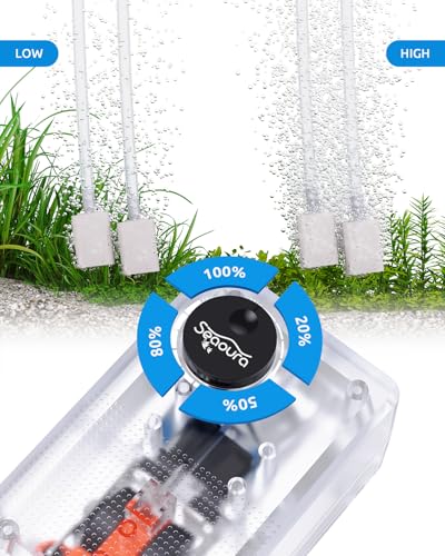 SEAOURA Aquarium Air Pump, Adjustable Quiet Fish Tank Bubbler, 3W/50GPH Oxygen Aerator Pump, Dual Outlets Air Pump for Fish Tank with Air Stone & Tubing Accessories, 10-100 Gallon - size: 2 Outlet (≤ 100 Gal Tank)