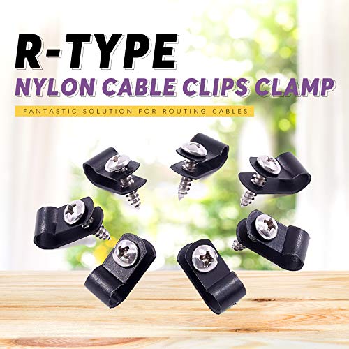 Swpeet 120 Pack Black 1/4 Inch Nylon Plastic R-Type Cable Clips Clamp Kit, Nylon Screw Mounting Cord Fastener Clips with 120 Pack Screws for Wire Management (1/4 Inch, Black) - color: Black, size: 1/4 Inch