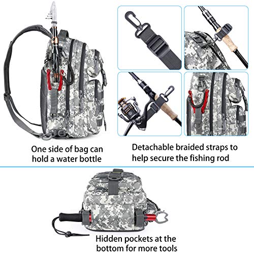 PLUSINNO Fishing Backpack Tackle Bag, Water-Resistant Backpack with Rod Holder, Ideal Shoulder Bag Gifts for Men - color: Acu Single Backpack
