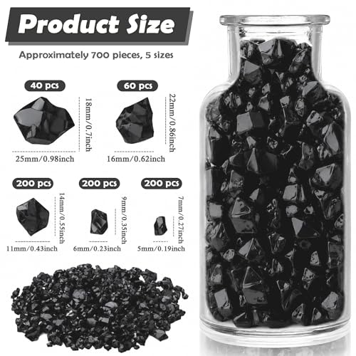 700 Pcs Black Fake Crushed Ice Rocks 5 Sizes Acrylic Diamonds Crystals Gems Vase Fillers for DIY Craft Photography Props Aquarium Tank Table Scatter Home Decoration - color: Black