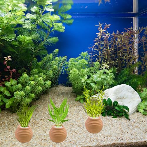 4 Pack Aquatic Plants Fixed Ring Set, Anti-Floating Ceramic Planter for Fixing Water Plants, Aquarium Decoration Fish Tank Accessories Landscaping Ornaments, Red - color: Red
