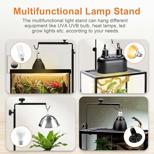 Simple Deluxe Reptile Lamp Stand Metal Light Holder Adjustable Height 16-32 inch, for Amphibian Terrarium Heating-Light and Aquarium Tank - size: Lamp Stand M