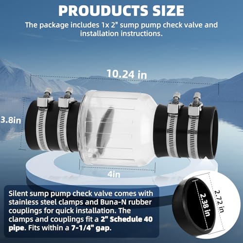 2 Inch Silent PVC Check Valve, Quiet Clear Sump Pump Check Valve With Stainless Clamps Fits 7-1/4" Gap in 2” Schedule 40 Pipe,With Spring Loaded Flapper Leak-proof Sewage - size: 2 Inch Sump Pump Check Valve