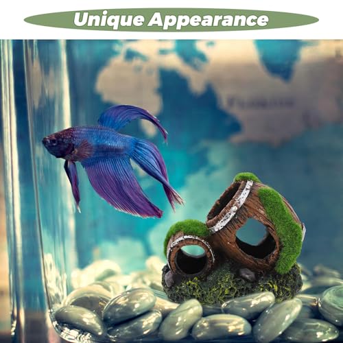 Resin Aquarium Barrel Decor Fish Tank Ornaments Betta Fish Hideout Small Resin Wine Barrel for Aquarium Cave Lizard Tank Accessories
