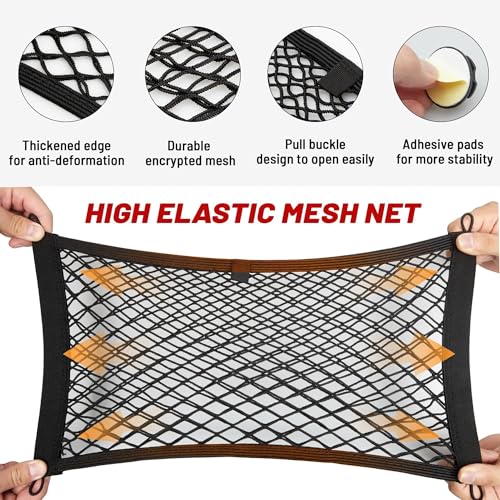 RED WOLF 2 Pcs Small Cargo Net Pocket Elastic Mesh Netting Car Mesh Pouch for Trunk RV Boats Home Cargo Storage with Screws and Hooks (17.7'' x 9.8'') - size: 17.7'' x 9.8''