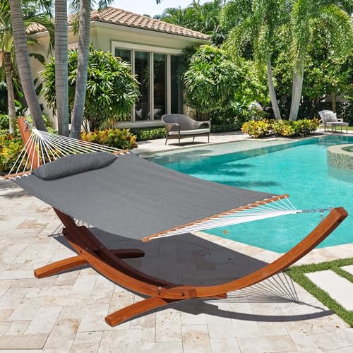 Lazy Daze Hammocks 12 FT Sunbrella Fabric Hammock Non-Fading with Spreader Bars and Free Pillow Fits for 2 Persons, All Weather and Fade Resistant for Patio Yard, 450 lbs Capacity, Cast Slate - color: Cast Slate