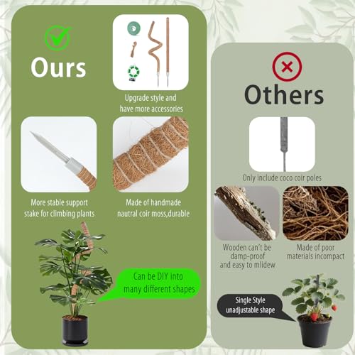 3 Pack Moss Pole, 48 Inch Monstera Plant Support, Moss Poles for Climbing Indoor Plants, Bendable Coco Coir Plant Support Stakes for Potted Plants, Pothos, Philodendron - size: 48 Inch - 3 Packs