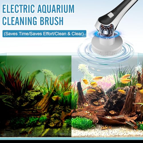 Electric Fish Tank Cleaner, Aquarium Spin Cleaning Brush, IPX8 Waterproof Aquarium Gravel Cleaner & Water Changer, Aquarium Clean Spin Scrubber & Algae Scraper Tools Kit with Adjustable Handle