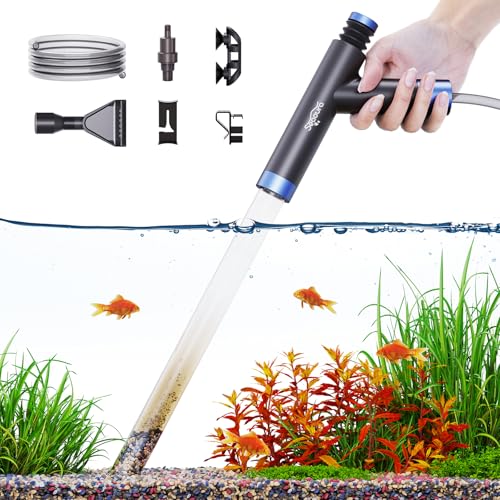 SEAOURA Aquarium Siphon Pump Gravel Cleaner, Fish Tank Vacuum Gravels Cleaning Kit, Manual Water Changer with Air Push Button, Aquariums Sand Clean Set, Hose for Suck Manure Wash Sand - color: Silver gray + Navy blue