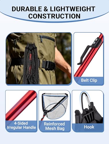 Upgraded Foldable Floating Fishing Net, Tangle-Free Anti-Snag Coated Landing Net, Quick Release & Easy Fold, Portable Fishing Gear for Ranger Boat, Kayak & Trout Salmon Bass Fishing, Gifts for Men - size: 27-35" Extendable