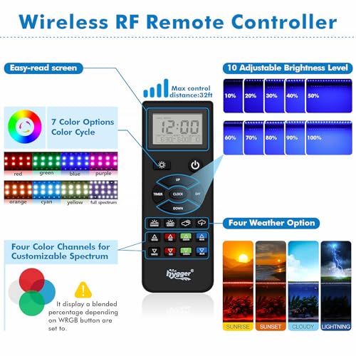 hygger Advanced Remote Control Aquarium Light Customizable Full Spectrum Fish Tank LED with DIY, Default & Weather Mode Freshwater Planted Tank - size: 42W for 36~42inch Tank