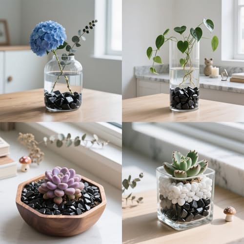0.96LB Decorative Stones Fish Tank Gravel Succulent Rocks Natural Pebbles Vase Filler Aquarium Decor Crushed Quartz Polished Irregular Shaped Bulk - Black Obsidian - color: Black Obsidian
