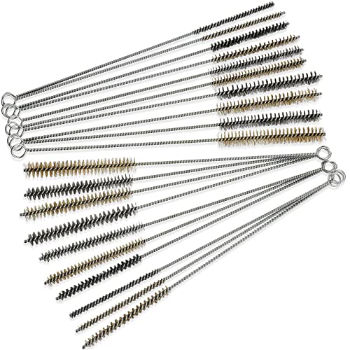 20 Pcs Wire Tube Brushes Bulk for Cleaning Pipe Tube Brass Stainless Steel Round Wire Brush for Auto Parts Christmas, Bottles, Tubes, 5 Sizes (Silver Gold) - color: Silver Gold