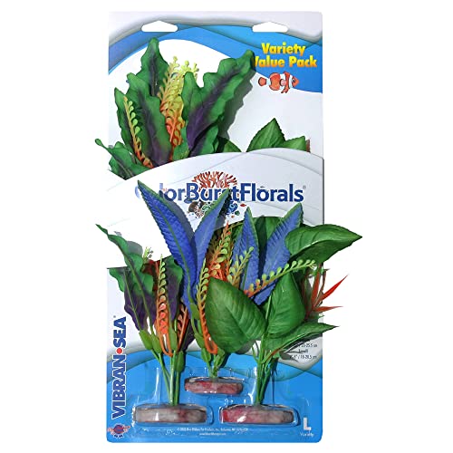 ColorBurstFlorals Assortment V Large Silk Aquarium Plant 3 Pack