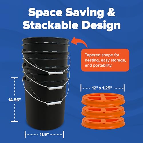 ePackageSupply 5 Gallon Bucket - Food Grade Bucket with Airtight Gamma Seal Screw-On Lid, BPA-Free, Heavy-Duty 90 Mil HDPE Plastic, Bulk Storage, Durable Container, Made in USA, Black/Orange, 6 Packs - color: Black/Orange, size: 6 Packs