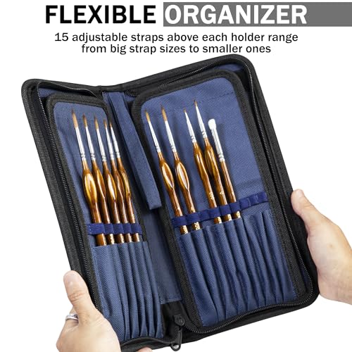 DUGATO Short Paint Brush Holder & Organizer 5.4x10.7 Inches, Blue Canvas Bag for Brushes up to 9.3" Length, Case with 15 Slots, Artist Brush Carrying Case (Brush Not Included) - color: Blue, size: Medium 5.4x10.7 inches