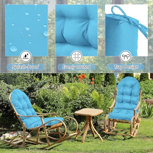 Geelin 2 Pcs Outdoor Patio Chair Cushion Thick High Back Adirondack Chair Cushion Tufted Weather & Fade Resistant Anti-Slip Outside Rocking Chairs Pads with Ties, 44 x 19 x 4 Inch (Light Blue) - color: Light Blue