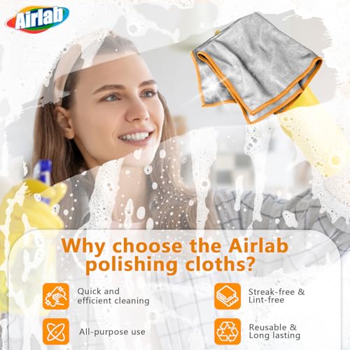 Glass Polishing Cloth Streak Free Miracle Microfiber Cleaning Cloth Lint Free Cleaning Rags for Glasses Kitchen Dish Mirrors Easy Clean, Pack of 6, 12" x 12", Sliver-Orange - color: Sliver-orange, Pack of 6