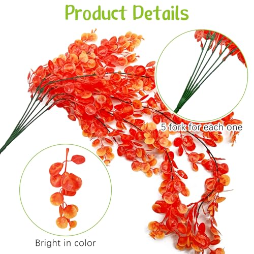 Hamiledyi Reptile Plants 5 Pcs Climbing Terrarium Plant with Suction Cup Artificial Decor for Snake Cage Bearded Dragon Tank Accessories for Lizard, Leopard Gecko, Chameleon, Snake (Orange) - size: 5 PCS - Style 5