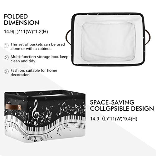 Foldable Storage Baskets, Piano Keys Musical Notes Storage Bins with Handles, Decorative Cloth Organizer Storage Boxes for Home|Office 15 x 11 x 9.5 in - color: Piano Keys Musical Notes, size: 1 PCS