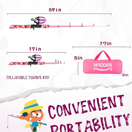 Kids Fishing Pole, Portable Telescopic Kids Fishing Poles for Boys and Girls, Fishing Rod and Reel Combo Kit with Tackle Box, and Fishing Net, Best Fishing Pole for Toddler Youth - color: Pink+Green