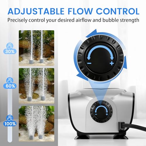 fishkeeper Quiet 3W/5W Aquarium Air Pump - Small & Powerful Dual Outlet Fish Tank Air Pump, Adjustable Oxygen Aerator Pump with Air Stone Bubbler Kits for 1-160Gal Fish Tanks (Silver-Gray, 2026 New) - color: Silver Gray, size: 5W for 1-160 Gallon