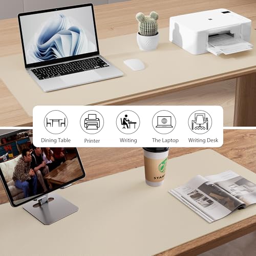 Aothia Non-Slip PU Leather Waterproof Laptop Desk Pad Protector, Blotter Mat, Writing and Mouse Pad for Office & Home, Beige, 23.6" x 13.7" - color: Beige, size: 23.6" x 13.7"