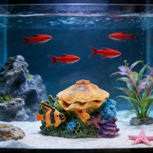 WishLotus Aquarium Bubbler Decorations, Opening and Closing Shells Air Bubbler Decor Ornament for Fish Tank (Yellow, S) - color: Yellow, S