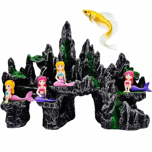 Large Fish Tank Decoration Mountain View Aquarium décor Thematic Ornaments Betta Fish Hiding cave House Mermaid Decorative Accessories
