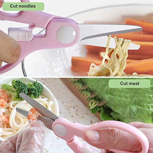 ATB Portable Baby Food Scissors Toddler Feeding Shears with Safety Lock, Food Grade Stainless Steel Material Food Supplement Scissors Suitable for Chicken Poultry Fish Meat Herbs noodles (Pink) - color: Pink