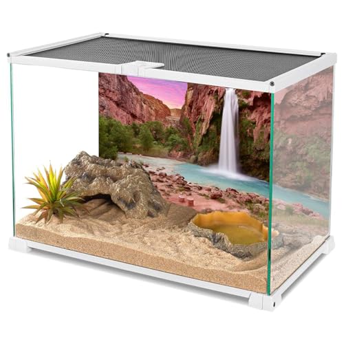 AWERT 48x24 inches Reptile Habitat Background Sunset Mountain Waterfall Terrarium Background Durable Polyester Background