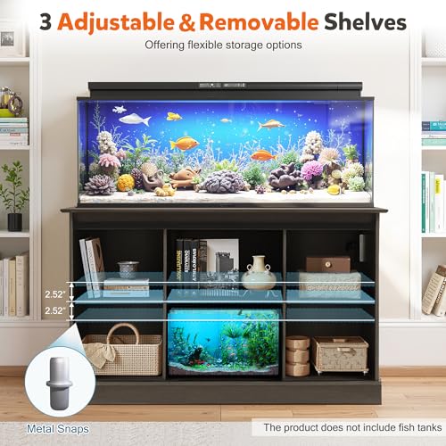 Fish Tank Stand with Power Outlet, Aquarium Stand w/Sliding Barn Doors, 55-75 Gallon Fish Tank Stand w/Cabinet for Accessories Storage for 2 Fish Turtle Tank Reptile Terrarium, 1000 LBS (Gray) - color: Gray