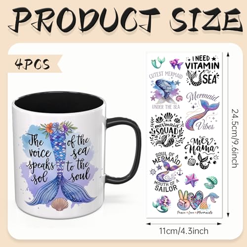 UV DTF Cup Wraps, 4 Sheets Mermaid Quotes Transfer Stickers for 16oz Glass, Rub On Decals for Tumblers and Candlestick - style: Mermaid Quotes