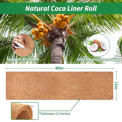 Legigo 12X80 Inch Natural Coco Liner Roll, Coconut Liners for Planter Window Box Hanging Basket, Coconut Coir Roll Coco Fiber Mat for Garden Decoration DIY Moss Poles Pet Pad Reptiles Carpet - size: 12x80 inch