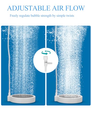4 Inch Air Stone Kit for Aquarium & Hydroponics (2 Pack), Ultra-Silent Nano Bubble Diffuser with Heavy Base, High Dissolved Oxygen Aerator for 30-100 Gallon Fish Tank & DWC System
