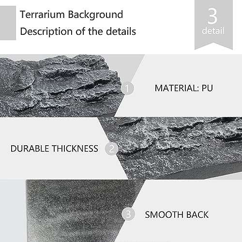 4pcs Rock Terrarium Background,3D Reptile Tank Background Board,Amphibian Stereo Backdrop Wall,Lizard Snake Gecko Spider Chameleon Turtle Fish pet silo Background Decorative Panel - color: grey-11.8"*8.8"（4pcs）