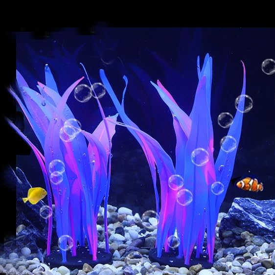 2Pcs Soft Silicone Aquarium Plants Glowing Kelp Fish Tank Plants Decor Artificial Aquarium Plant Decoration Simulation Artificial Water Grass for Fish Tank,Blue,7inch - color: Blue, size: 7inch