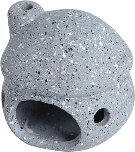 Aquarium Decorations Ceramic Mushroom House for Fish Tank Landscape to Small Shrimp/Goldfishes Hiding Rest and Breed (Grey)