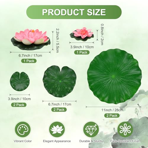 M METERXITY 1-Set Artificial Floating Foam Lotus Flower with Water Lily Pad, 4/7/11 Inch Fake Lotus Flowers Water Lilies for Pool/Fountain/Garden Decor, Pond Plants Ornaments [Light Pink] - color: Light Pink, size: 6.7/3.9 Inch
